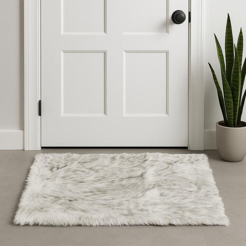 2' X 3' Black Faux Sheepskin Animal Print Washable Area Rug